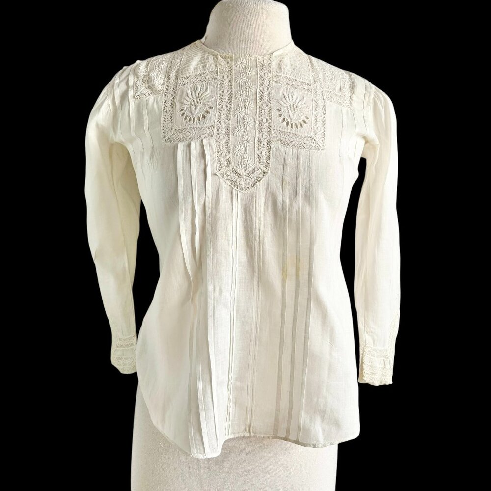 Antique Edwardian White Lacey Cotton Shirtwaist Blouse Bodice